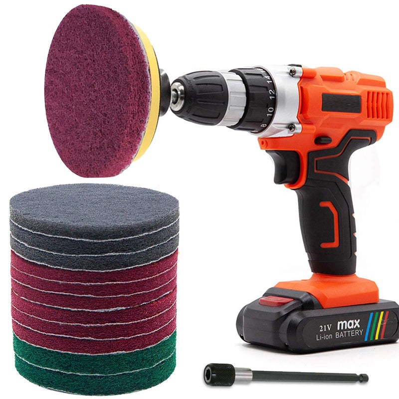 GOH DODD Power Scrub Pads Drill Attachment, GOH DODD 15 Pieces 5 Inch Headlight Restoration Kit Cleaning Kit Scouring Pads with Baker and Universal Shaft for Kitchen, Bathroom, Grout, Carpet, Tub, Grill, Tile - Image 1